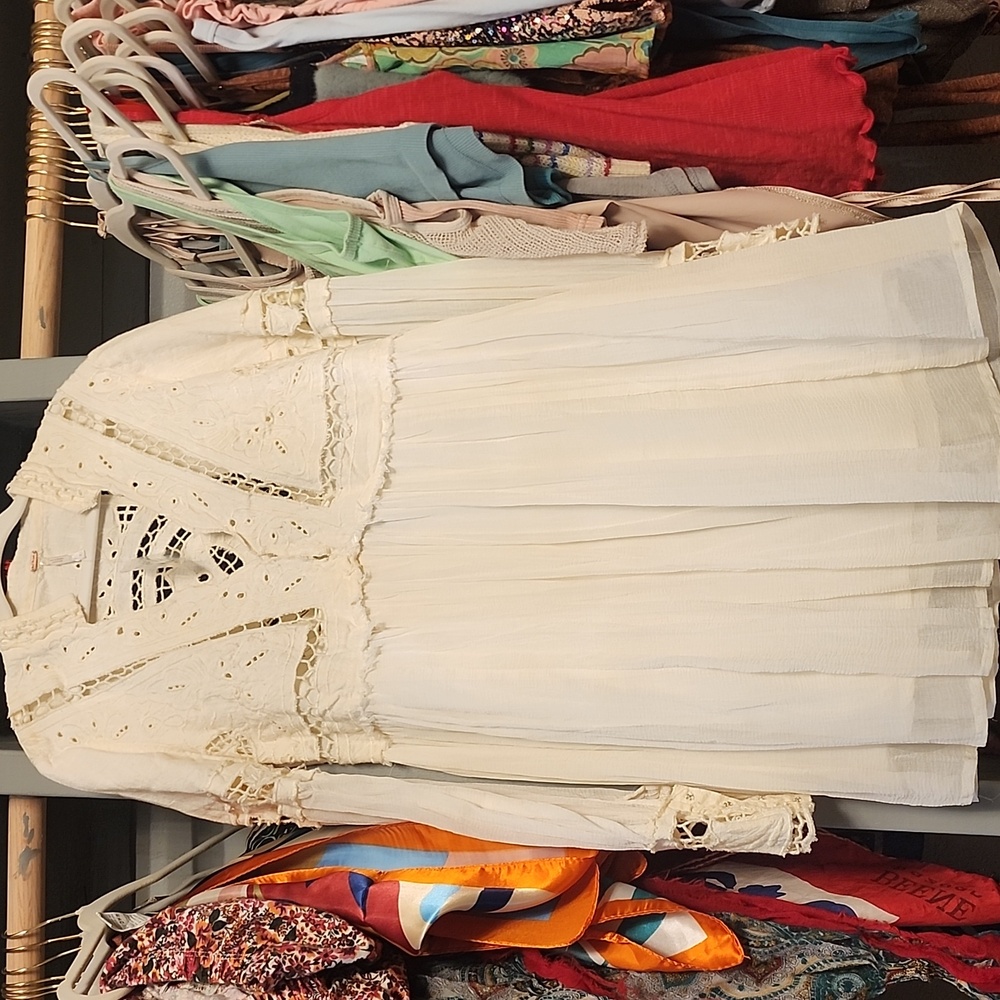 Free People Cream Long Sleeve Lace Dress
